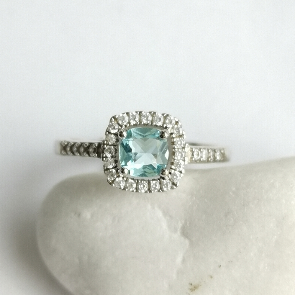 Sky Blue And White Sapphire ring size 6.5 Adjustable 🆕